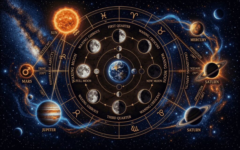 Waxing and Waning Moon in Planetary Aspects